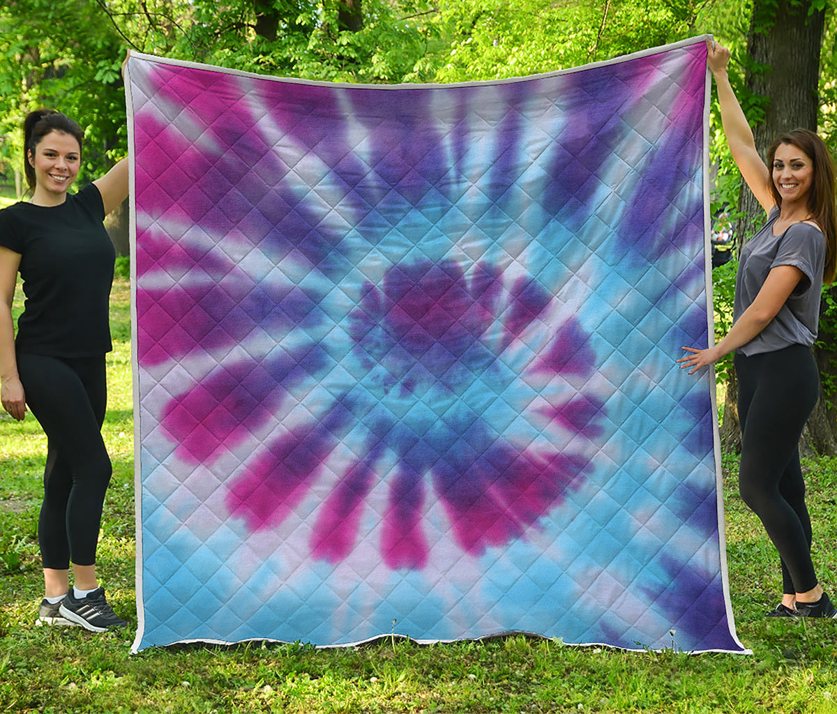 Blue And Purple Spiral Tie Dye Print Quilt