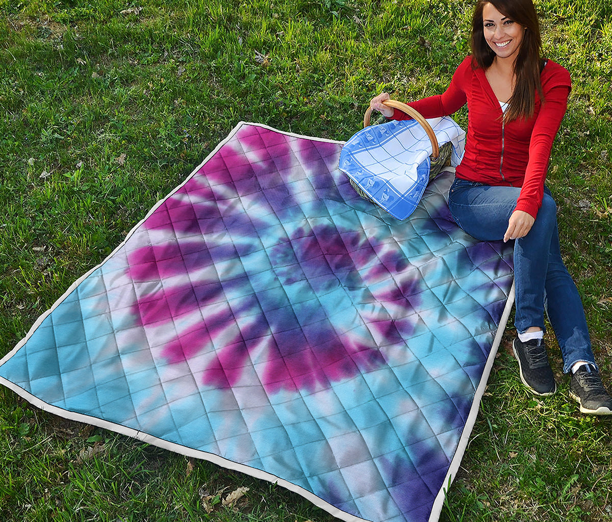 Blue And Purple Spiral Tie Dye Print Quilt