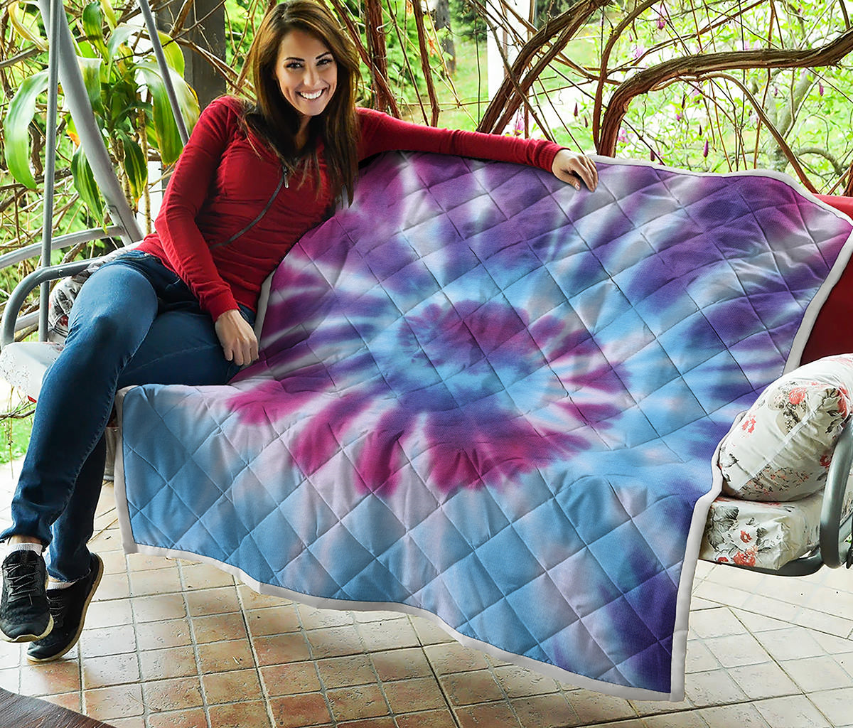 Blue And Purple Spiral Tie Dye Print Quilt