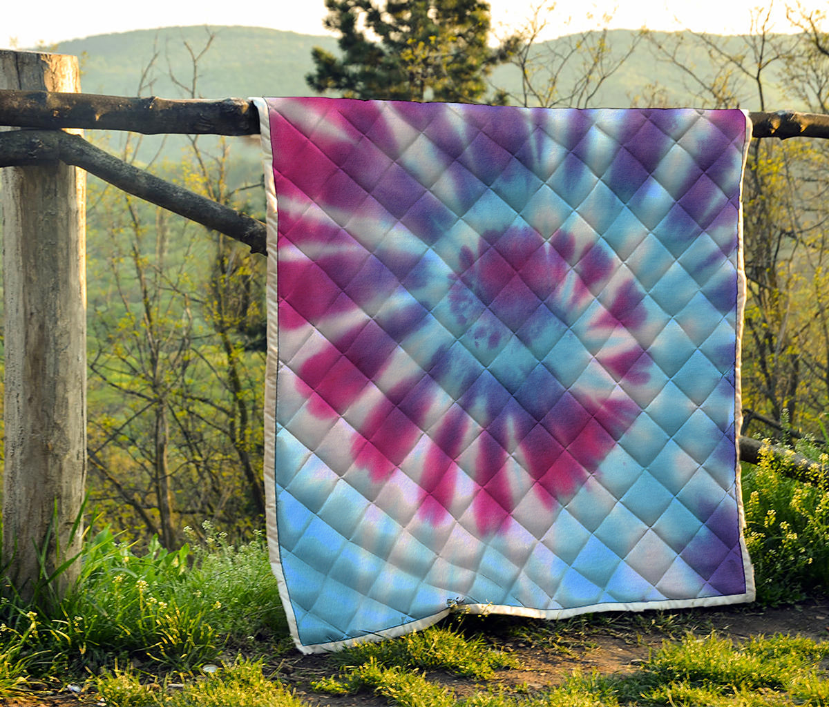 Blue And Purple Spiral Tie Dye Print Quilt