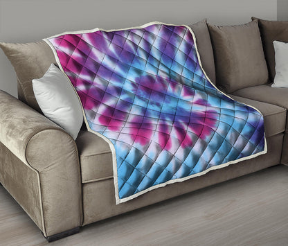 Blue And Purple Spiral Tie Dye Print Quilt