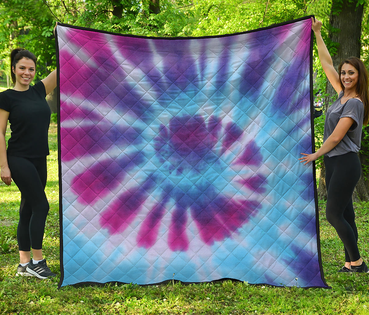 Blue And Purple Spiral Tie Dye Print Quilt