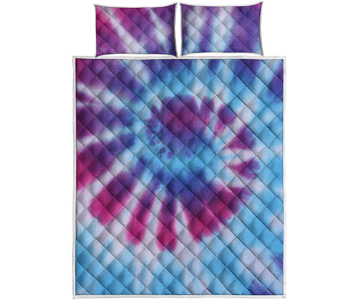 Blue And Purple Spiral Tie Dye Print Quilt Bed Set