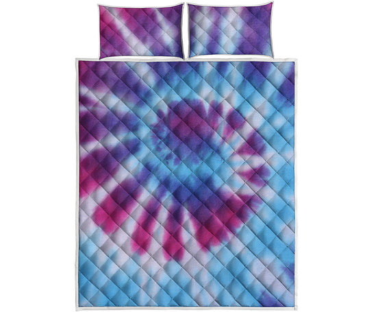 Blue And Purple Spiral Tie Dye Print Quilt Bed Set