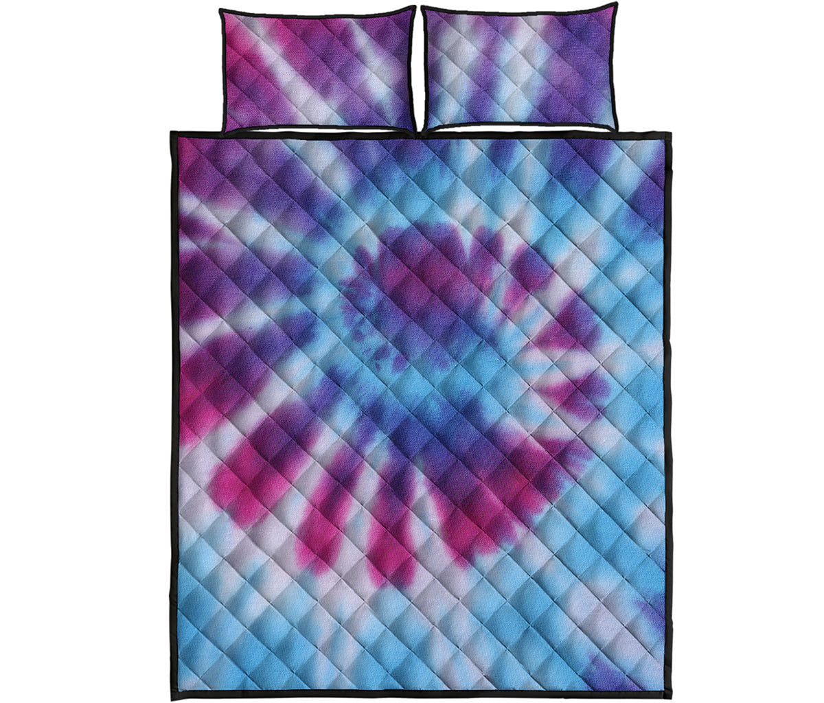 Blue And Purple Spiral Tie Dye Print Quilt Bed Set