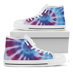 Blue And Purple Spiral Tie Dye Print White High Top Shoes