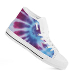Blue And Purple Spiral Tie Dye Print White High Top Shoes