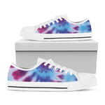 Blue And Purple Spiral Tie Dye Print White Low Top Shoes