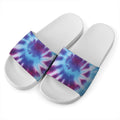 Blue And Purple Spiral Tie Dye Print White Slide Sandals
