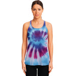 Blue And Purple Spiral Tie Dye Print Women's Racerback Tank Top