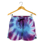 Blue And Purple Spiral Tie Dye Print Women's Shorts