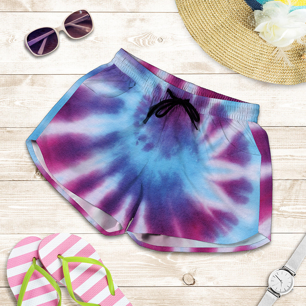 Blue And Purple Spiral Tie Dye Print Women's Shorts