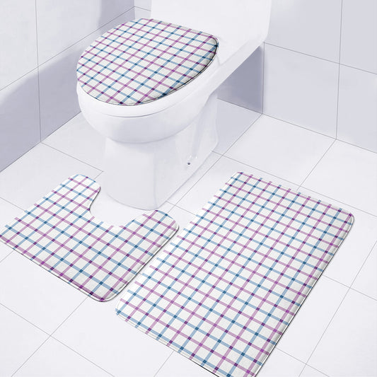 Blue And Purple Tattersall Pattern Print 3 Piece Bath Mat Set