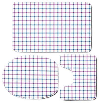 Blue And Purple Tattersall Pattern Print 3 Piece Bath Mat Set