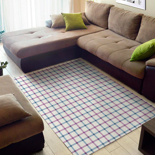 Blue And Purple Tattersall Pattern Print Area Rug