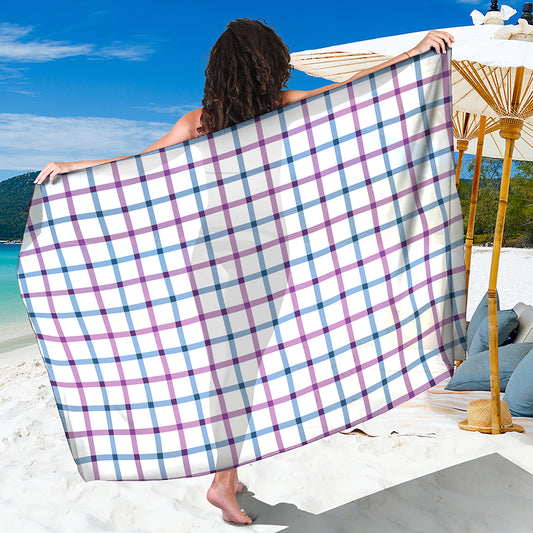 Blue And Purple Tattersall Pattern Print Beach Sarong Wrap