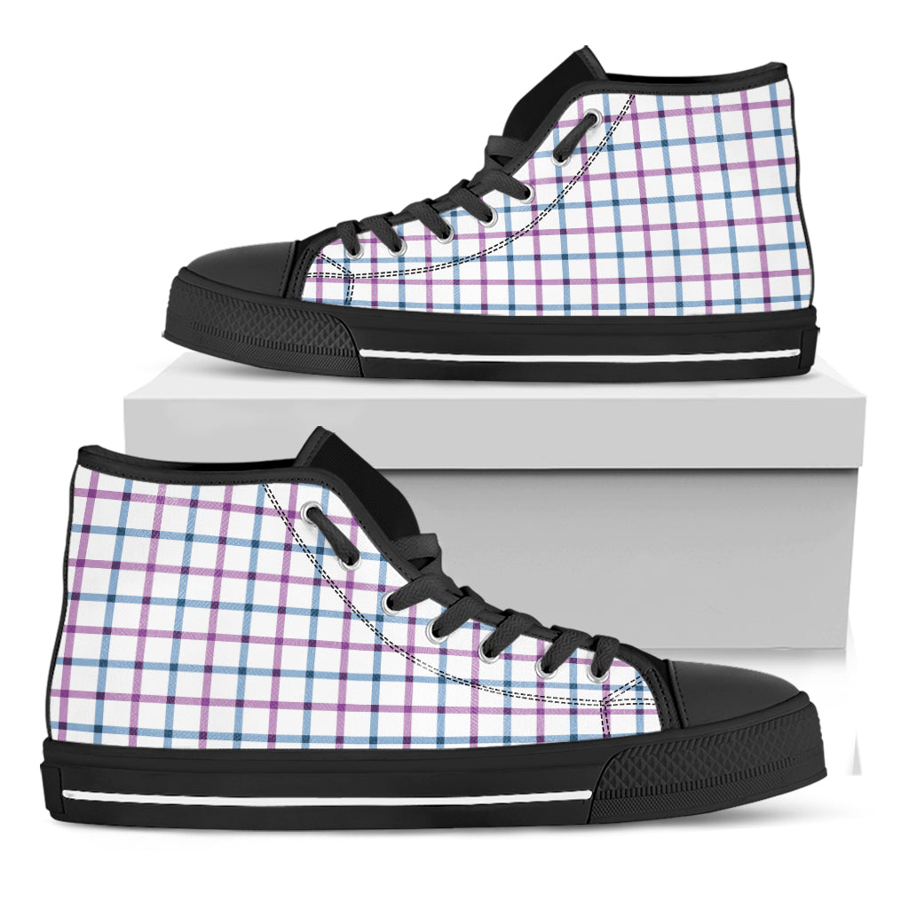 Blue And Purple Tattersall Pattern Print Black High Top Shoes