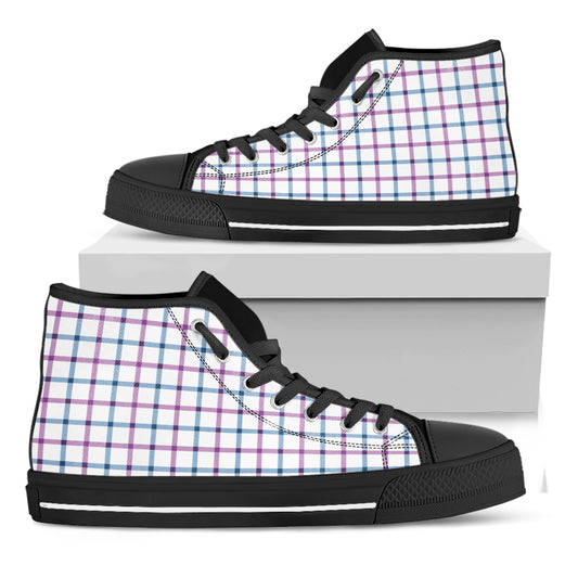 Blue And Purple Tattersall Pattern Print Black High Top Shoes