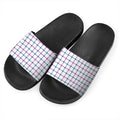 Blue And Purple Tattersall Pattern Print Black Slide Sandals