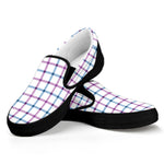 Blue And Purple Tattersall Pattern Print Black Slip On Shoes