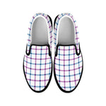 Blue And Purple Tattersall Pattern Print Black Slip On Shoes