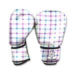 Blue And Purple Tattersall Pattern Print Boxing Gloves