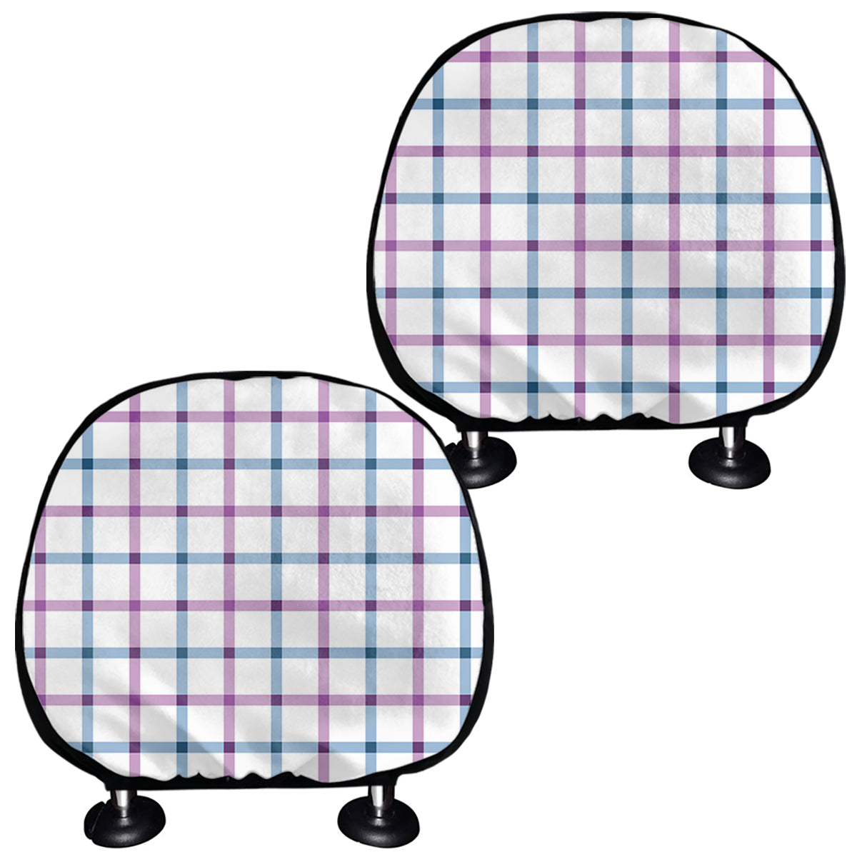 Blue And Purple Tattersall Pattern Print Car Headrest Covers