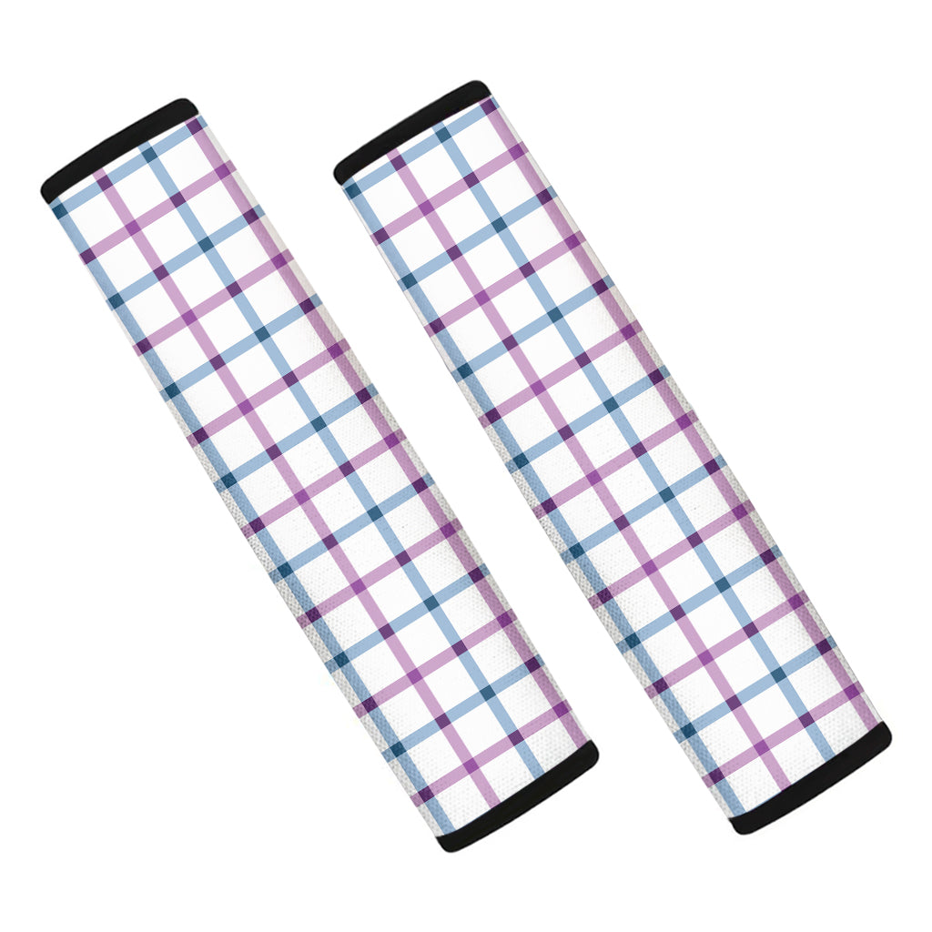 Blue And Purple Tattersall Pattern Print Car Seat Belt Covers