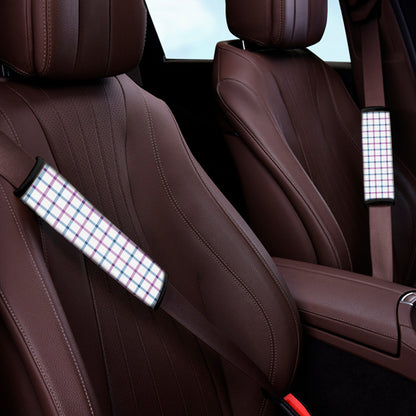 Blue And Purple Tattersall Pattern Print Car Seat Belt Covers