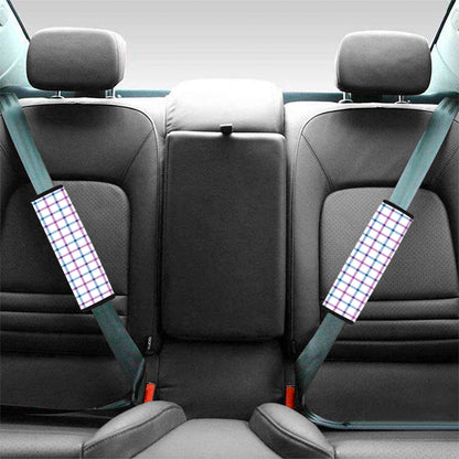 Blue And Purple Tattersall Pattern Print Car Seat Belt Covers