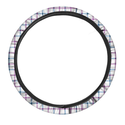 Blue And Purple Tattersall Pattern Print Car Steering Wheel Cover