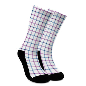 Blue And Purple Tattersall Pattern Print Crew Socks