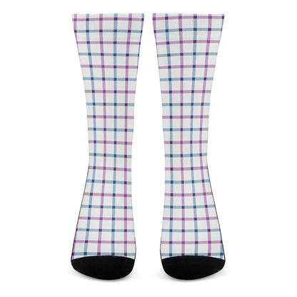 Blue And Purple Tattersall Pattern Print Crew Socks