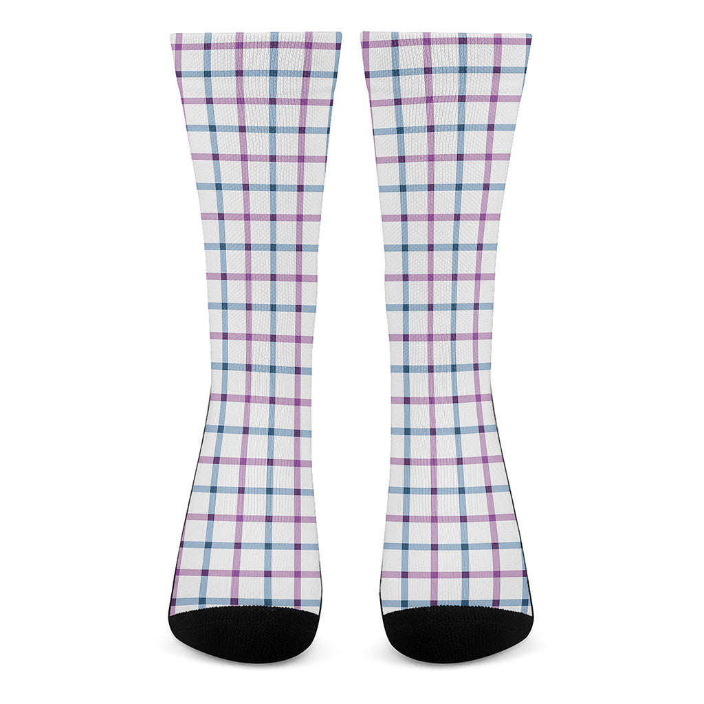 Blue And Purple Tattersall Pattern Print Crew Socks