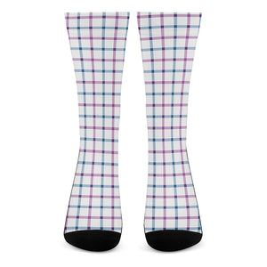 Blue And Purple Tattersall Pattern Print Crew Socks