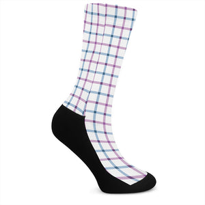 Blue And Purple Tattersall Pattern Print Crew Socks