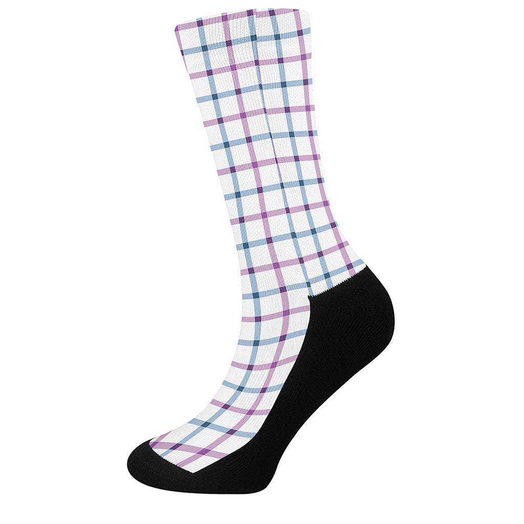 Blue And Purple Tattersall Pattern Print Crew Socks