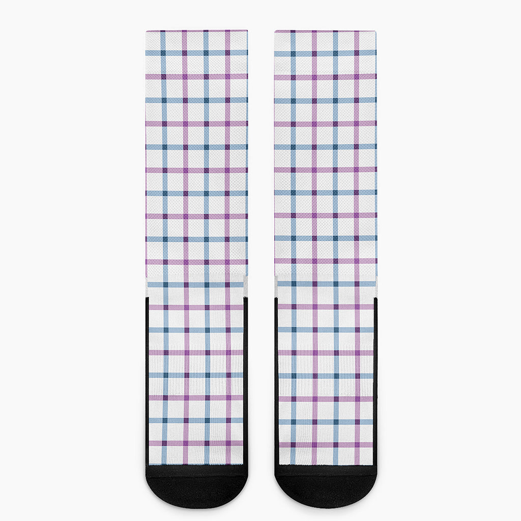 Blue And Purple Tattersall Pattern Print Crew Socks