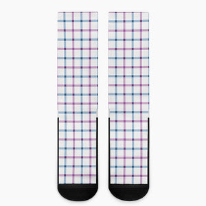 Blue And Purple Tattersall Pattern Print Crew Socks