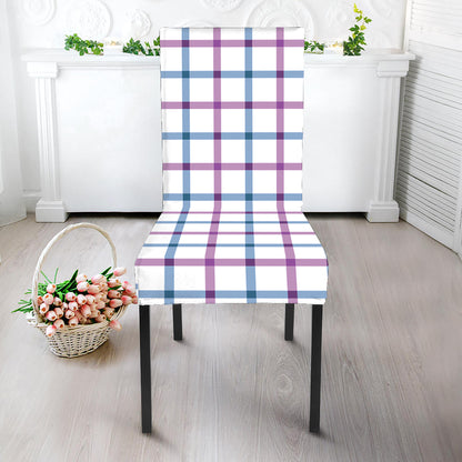 Blue And Purple Tattersall Pattern Print Dining Chair Slipcover