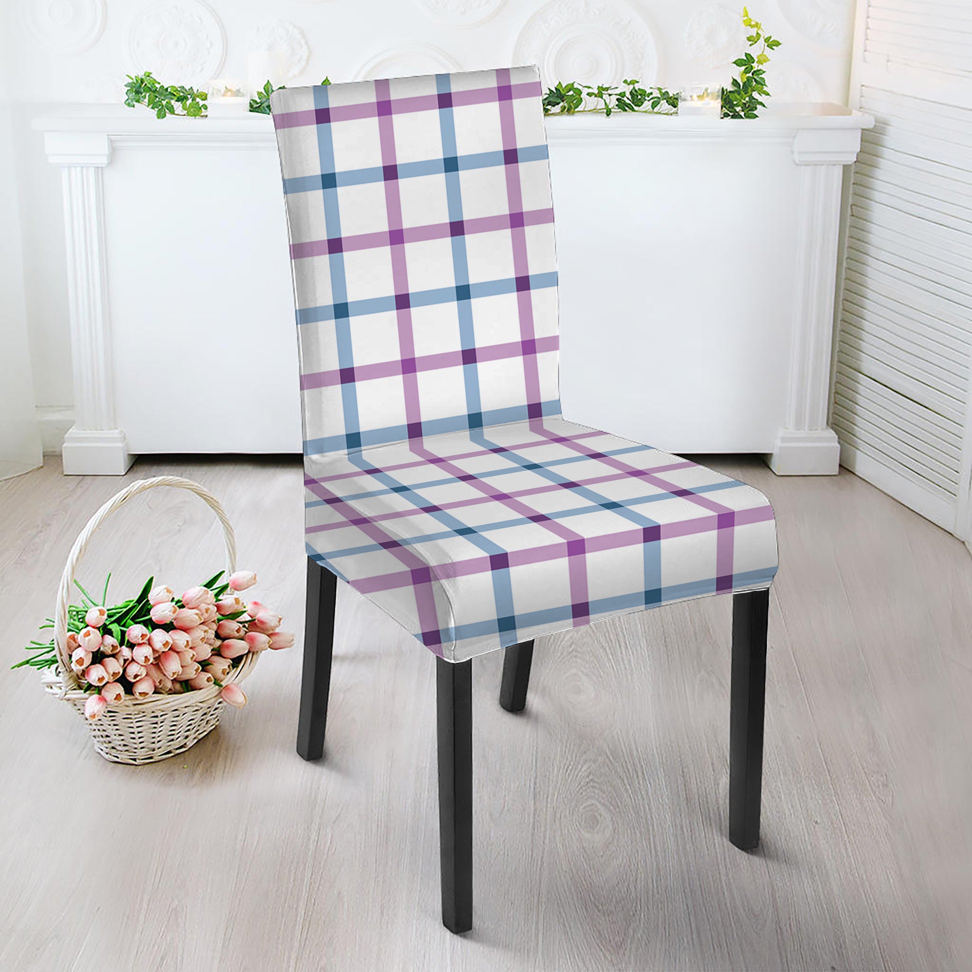 Blue And Purple Tattersall Pattern Print Dining Chair Slipcover