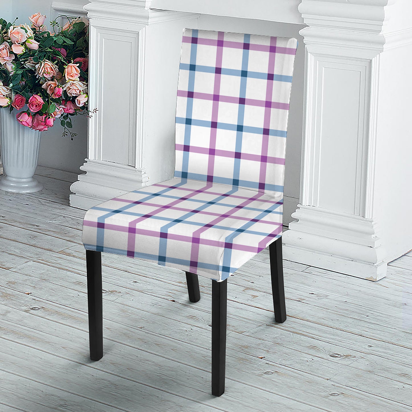 Blue And Purple Tattersall Pattern Print Dining Chair Slipcover