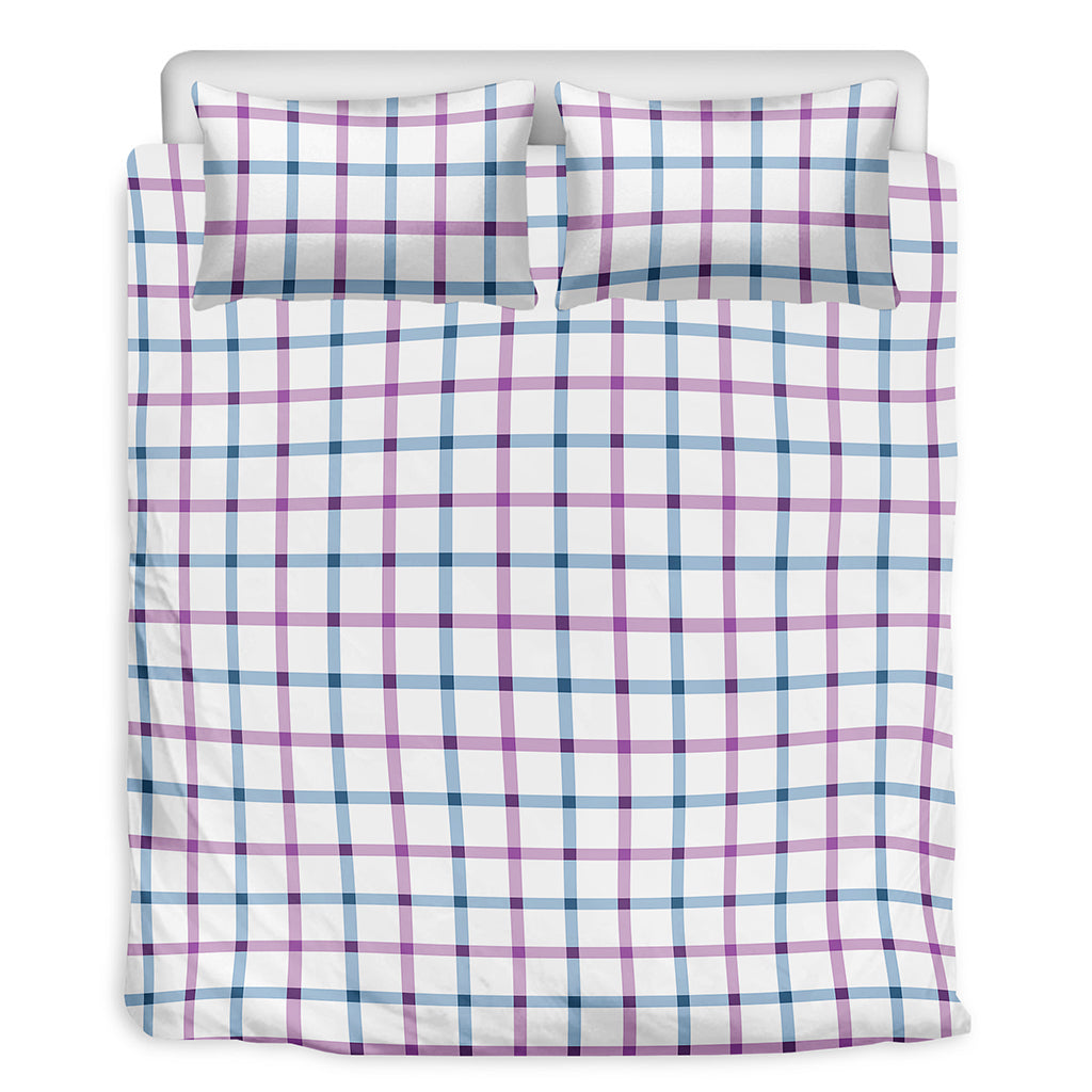 Blue And Purple Tattersall Pattern Print Duvet Cover Bedding Set