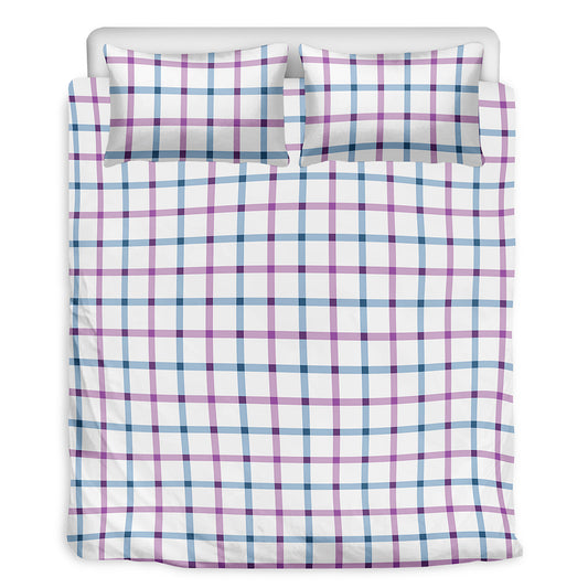 Blue And Purple Tattersall Pattern Print Duvet Cover Bedding Set