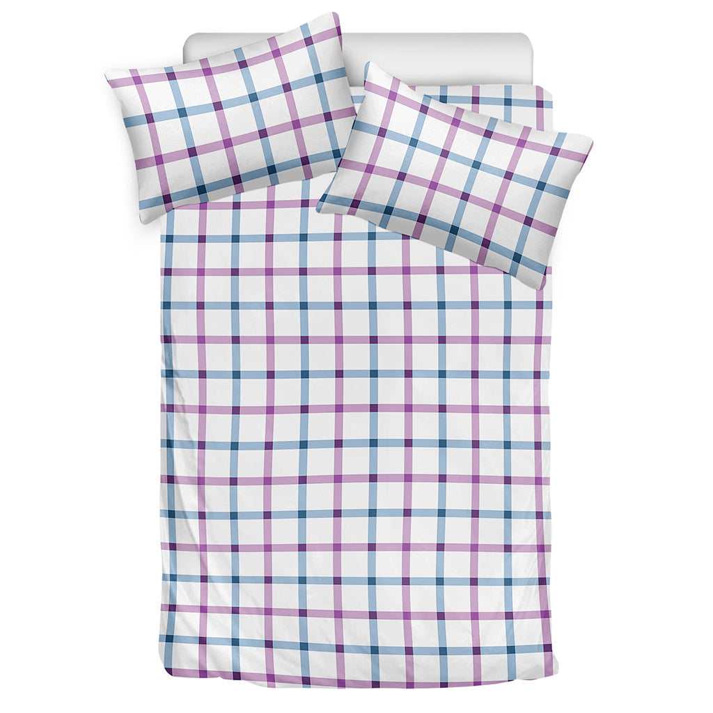 Blue And Purple Tattersall Pattern Print Duvet Cover Bedding Set