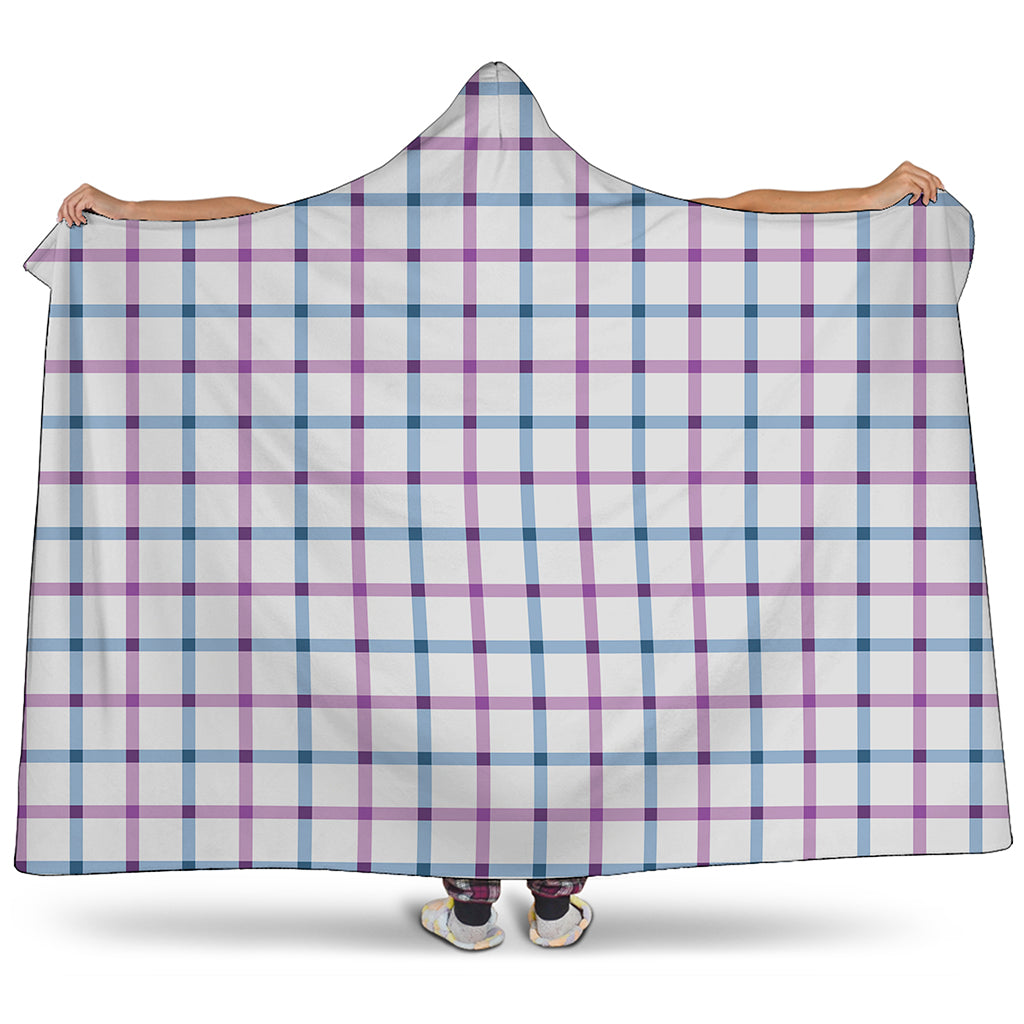 Blue And Purple Tattersall Pattern Print Hooded Blanket