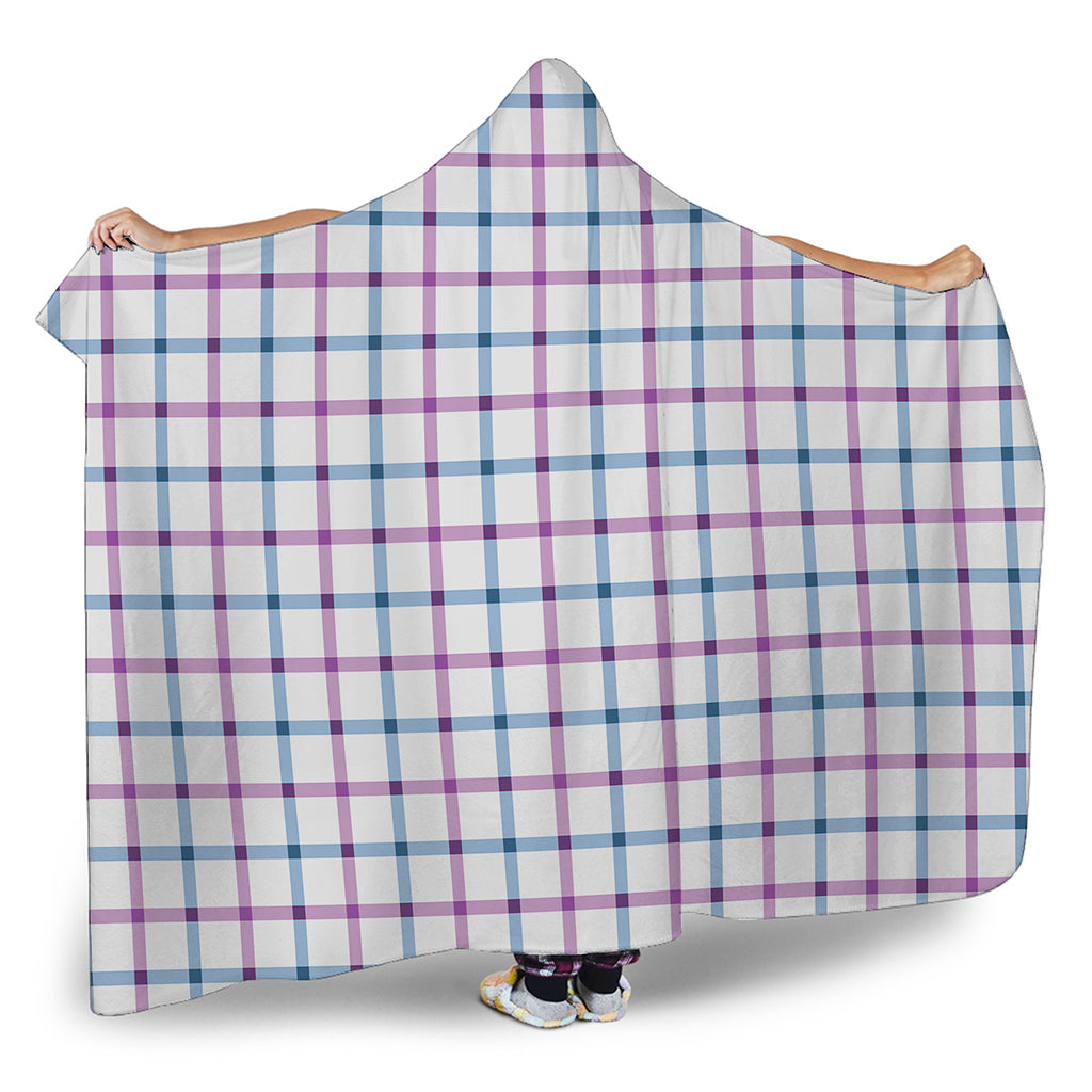 Blue And Purple Tattersall Pattern Print Hooded Blanket