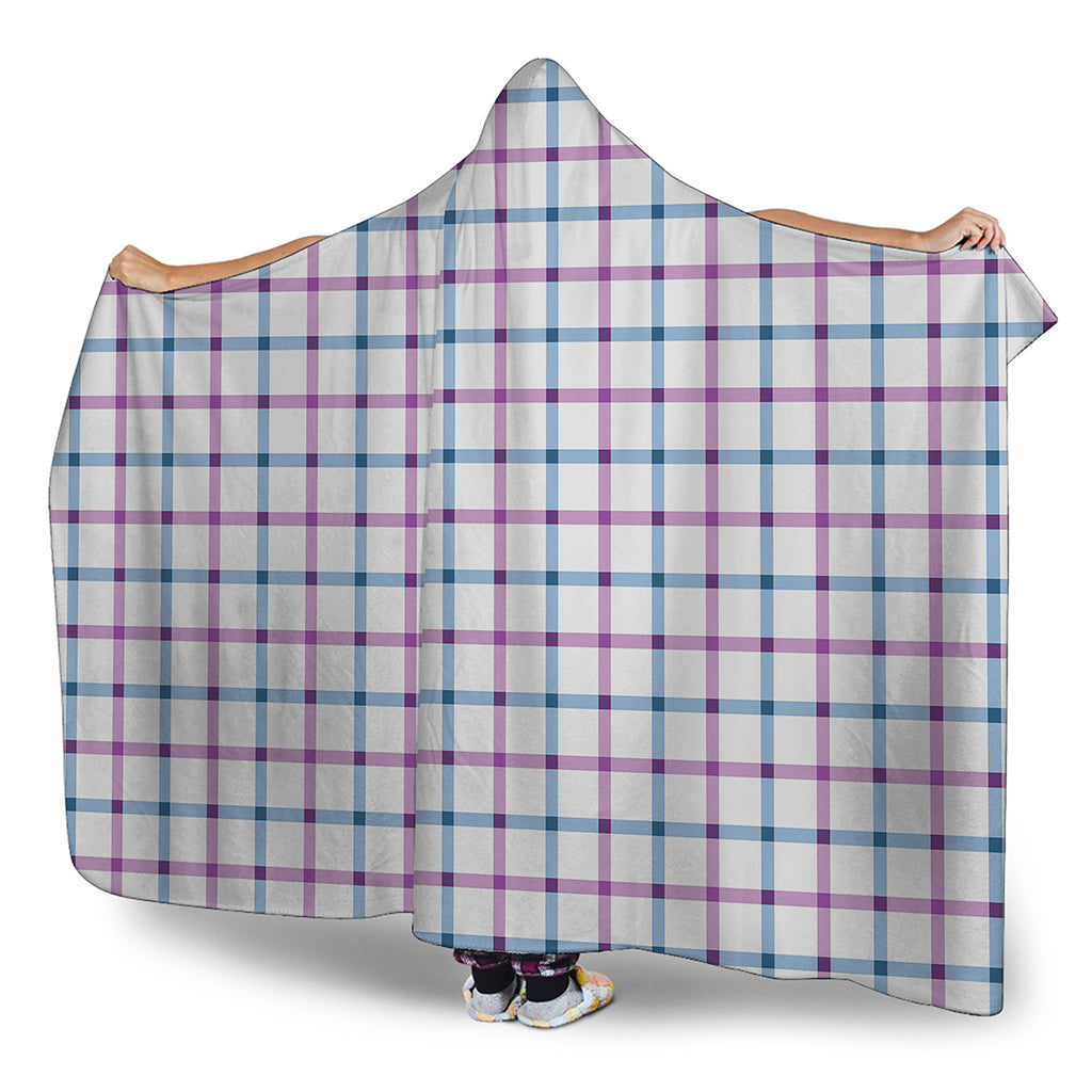 Blue And Purple Tattersall Pattern Print Hooded Blanket