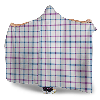 Blue And Purple Tattersall Pattern Print Hooded Blanket