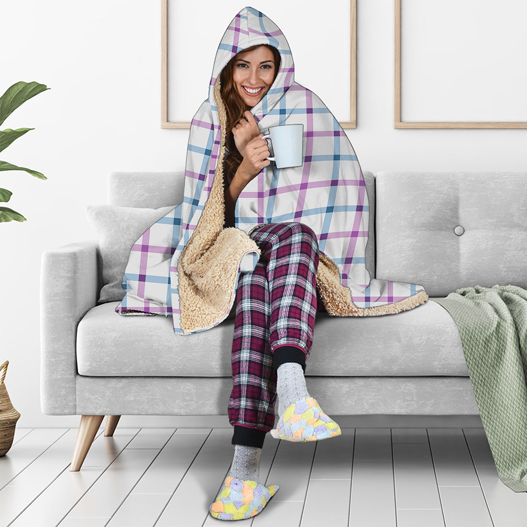 Blue And Purple Tattersall Pattern Print Hooded Blanket
